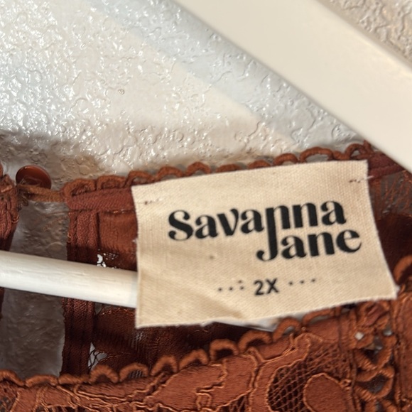 Savanna Jane Rust Brown Lace Blouse Size 2X Boho Career Fall Romantic - Picture 3 of 7